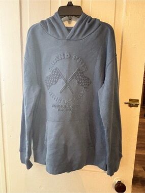 Youth Light Blue Hooded Sweatshirt with Embossed Racing Detail
